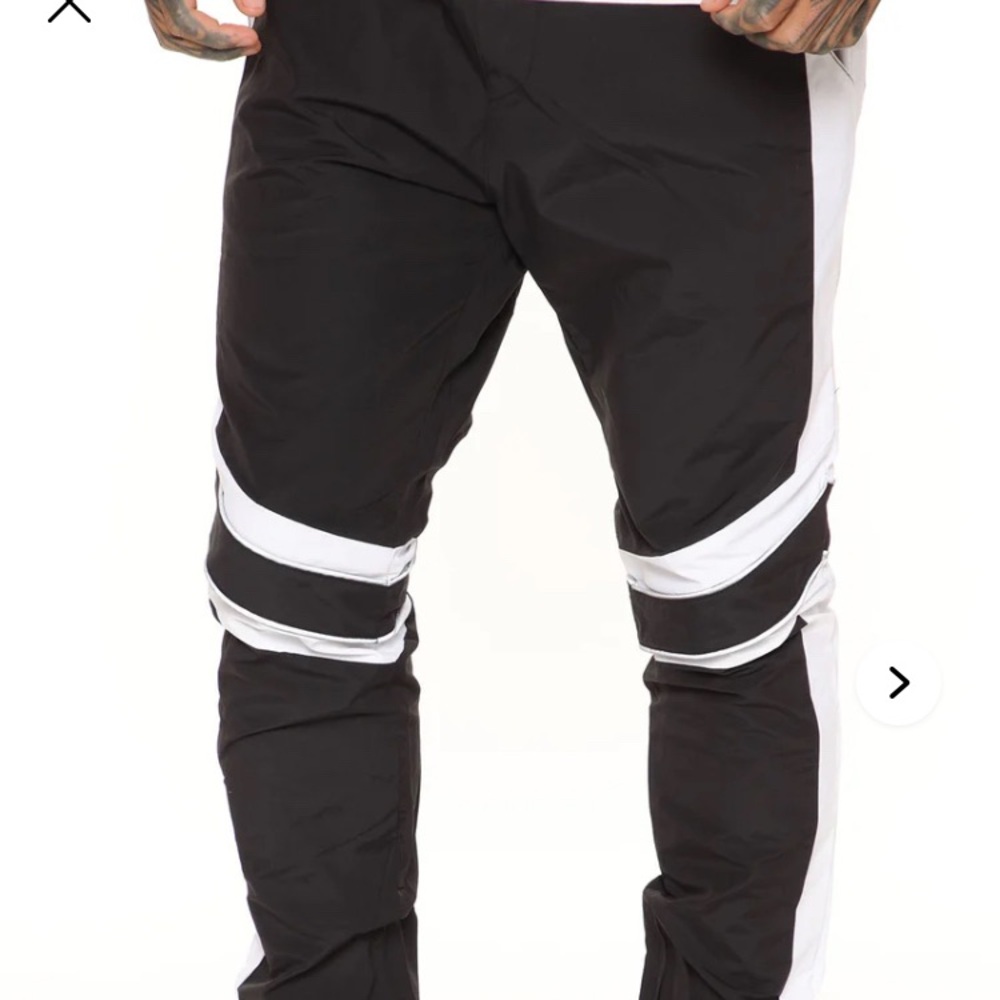 Fashion Nova color-block track pants, Size Large. primarily black NWOT
